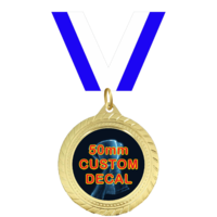 70mm Medal / CUSTOM Centre & BLUE Ribbon (G)