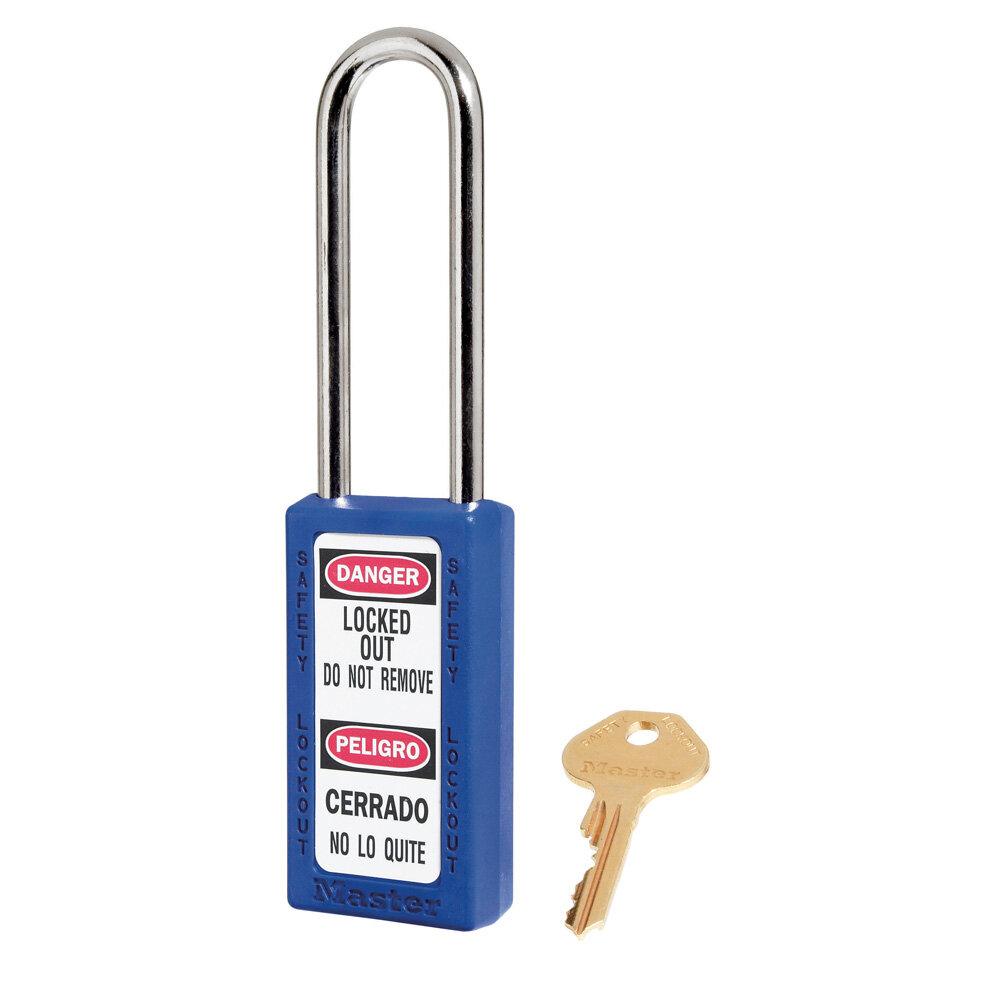 Master Lock Blue Zenex™ Zenex™ thermoplastic safety padlock, 38mm with 76mm shackle