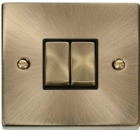 CLICK DECO VICTORIAN ANTIQUE BRASS INGOT 10A 2-GANG 2-WAY SWITCH BLACK