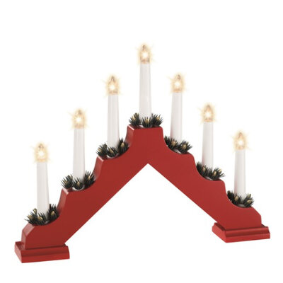 Traditional 7 Light Wooden Candlebridge - Red