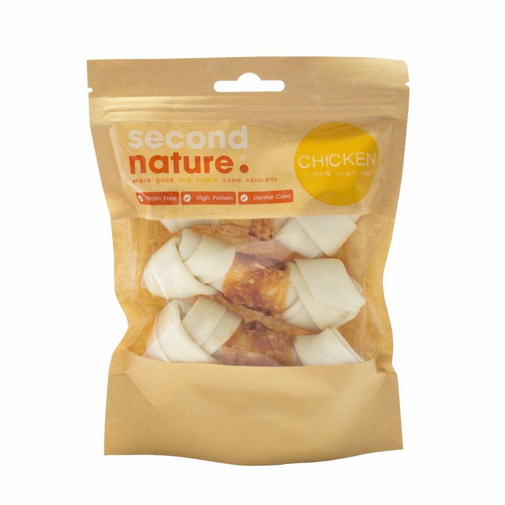 Second Nature AZ703 Whitehide Knotted Bone Wrapped in Chicken Dog Treats 4.5in 6x3pk