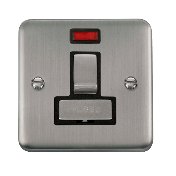 Click Deco Plus 13A Switched Fused Spur + Neon Stainless Steel Black Insert DPSS752BK