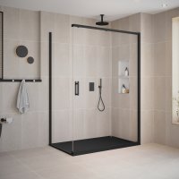 FLAIR ILI SLIDER DOOR 1600MM MATTE BLACK WITH CLEAR GLASS COMPLETE