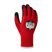 Traffi Lightweight Sandy Nitrile Safety Glove, Cut A, Red/Black