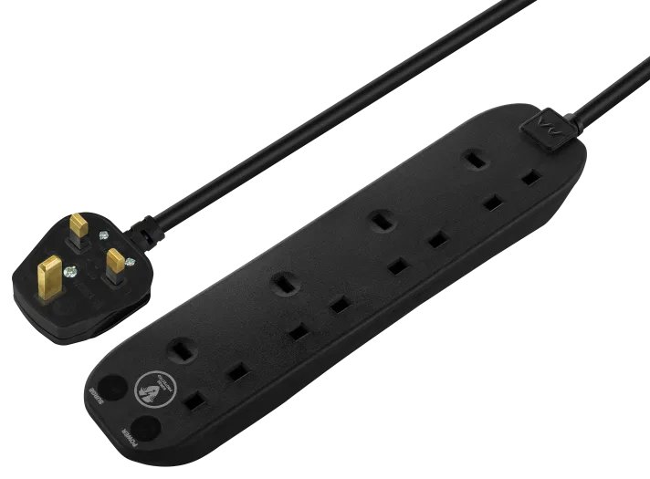 Masterplug SRG4210NB-MP 4 socket surge protected extension lead front view with 2m cable and UK plug