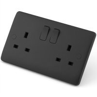 Iona Black 13 Amp 2 Gang Flush DP Socket Switched Double Pole