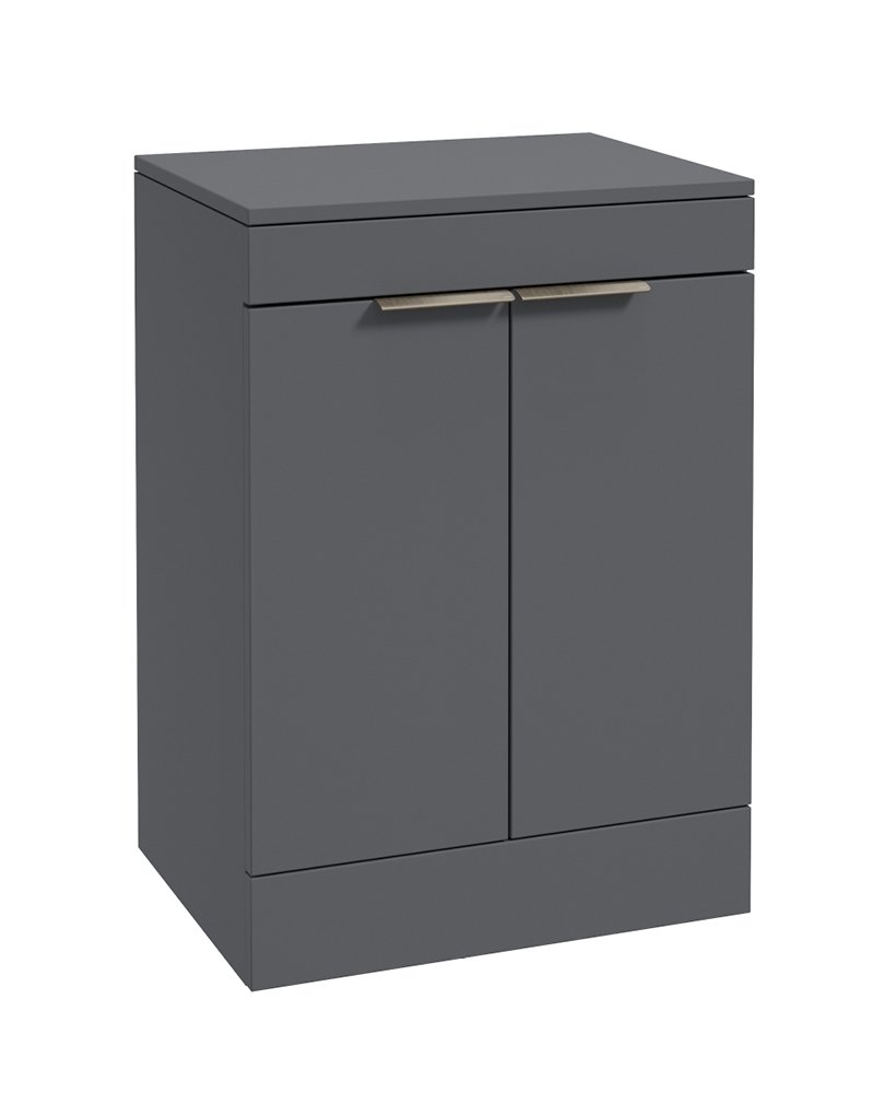STOCKHOLM FLOORSTANDING 60CM TWO DOOR COUNTERTOP VANITY UNIT MATT MIDNIGHT GREY - BRUSHED NICKEL HANDLE