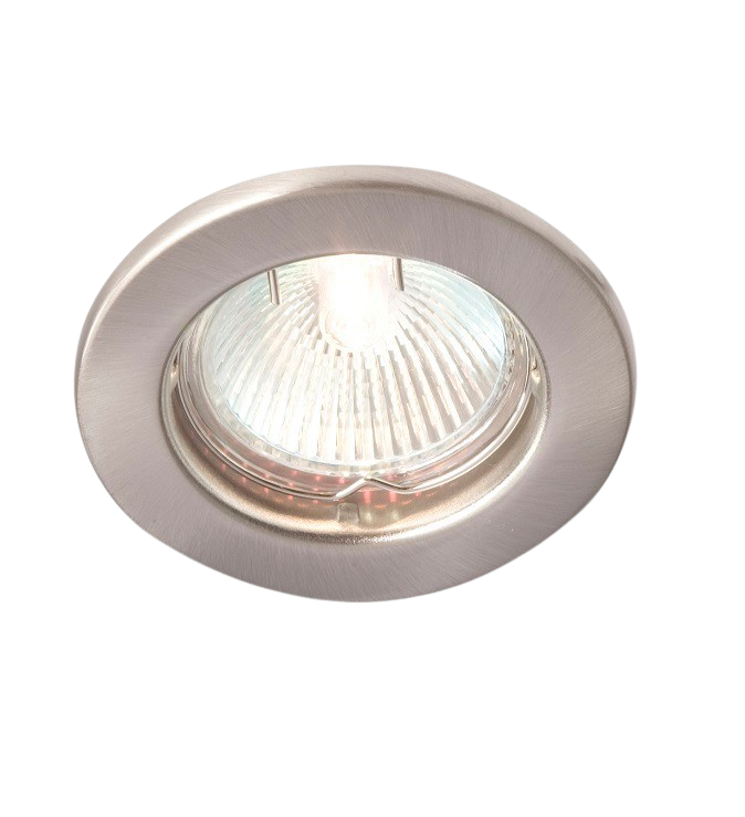 RIDA 50W GU10 pressed steel downlight, IP20, 60mm, Brushed chrome, dimmable