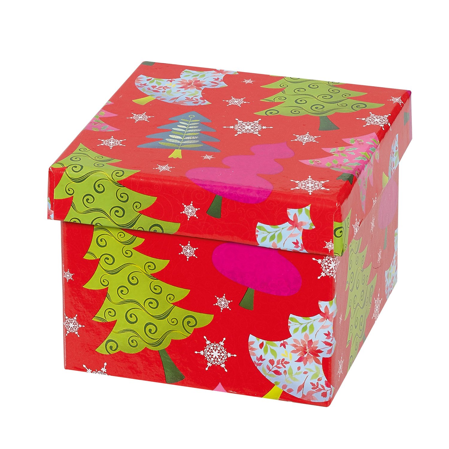 2 tier tower of rigid boxes - red with tree design - 5sets