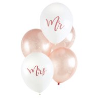 Rose Gold "Mr & Mrs" 12" Latex Balloons - Pack of 5