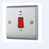 NEXUS BRUSHED STEEL 1 GANG 45A DOUBLE POLE SWITCH WITH NEON INDICATOR