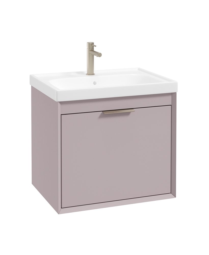 FJORD WALL HUNG 60CM TWO DRAWER VANITY UNIT MATT CASHMERE PINK - BRUSHED NICKEL HANDLE