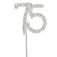 Diamante "75th" On Stem Silver - 5.5 x 6cm