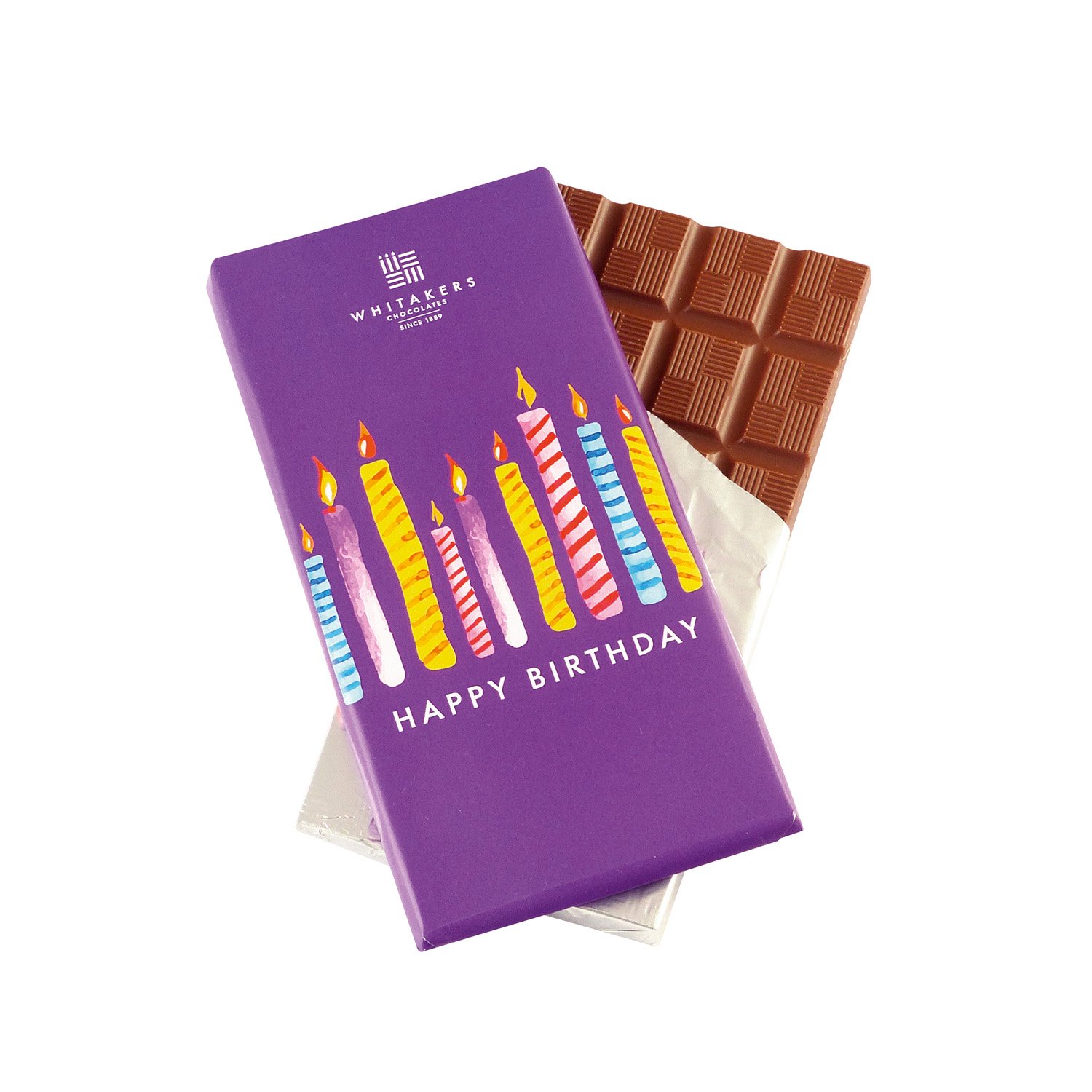 Whitakers milk chocolate bar with Birthday Candles wrapper - 12x90g