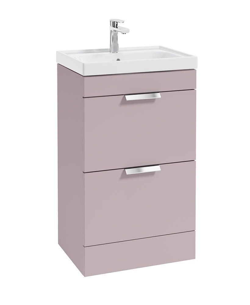 STOCKHOLM 50CM TWO DRAWER FLOOR STANDING CASHMERE PINK MATT VANITY UNIT - BRUSHED CHROME HANDLES
