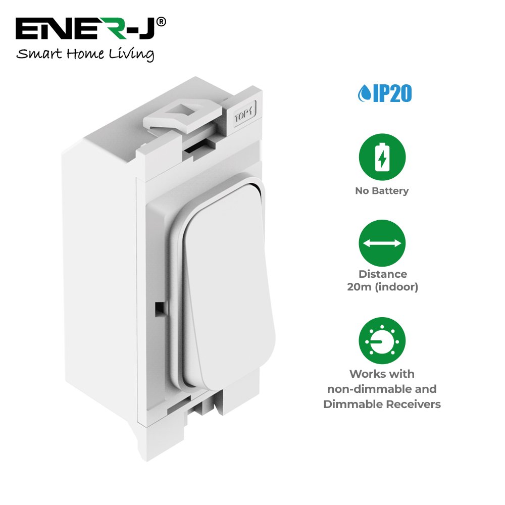 Ener-J Wireless Grid Switch 1-Gang Hager Compatible, White Body