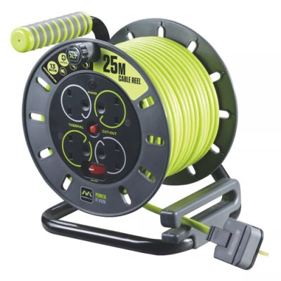Rugged 25M Cable Reel 4 Gang 13A