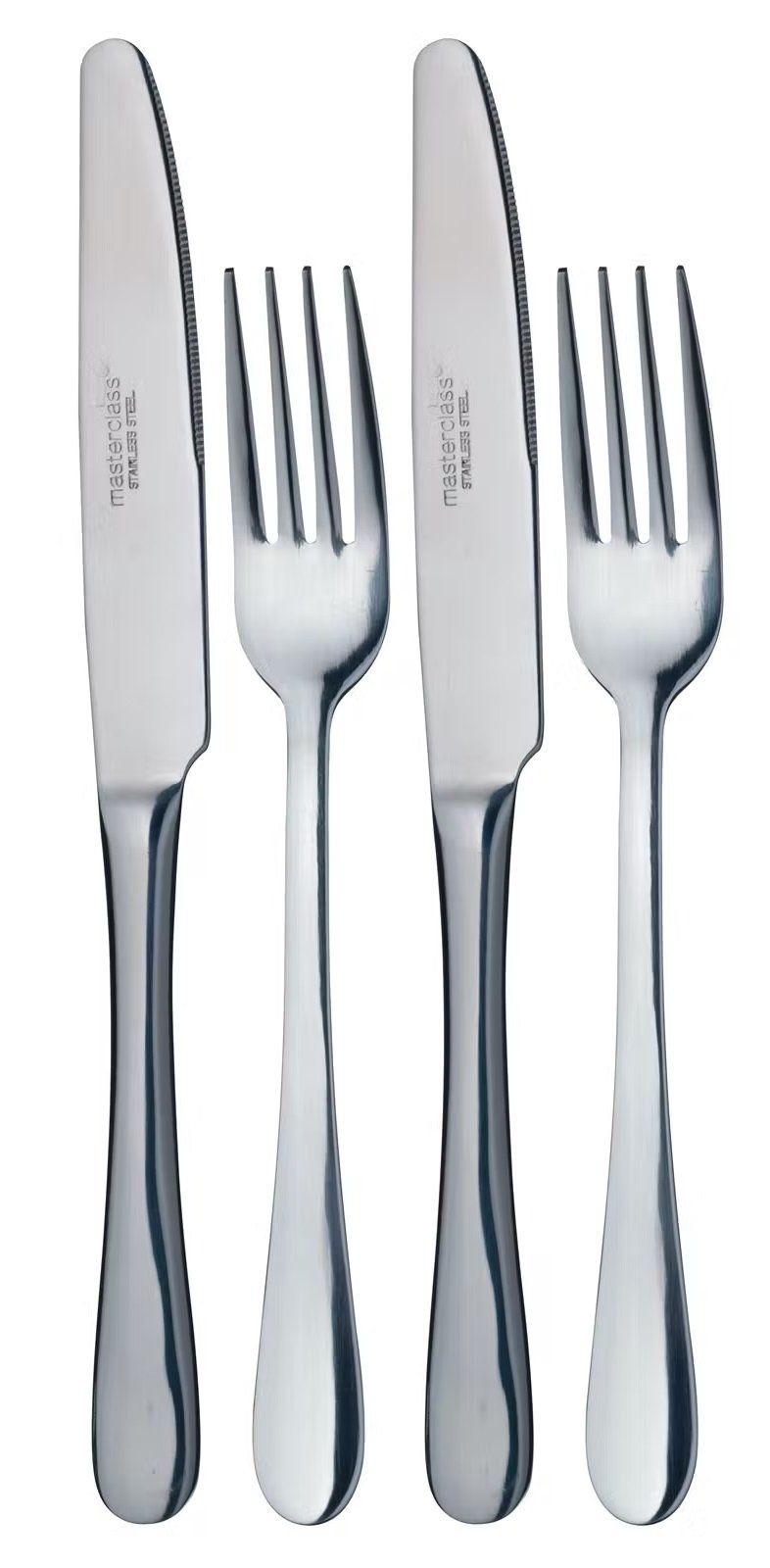 Master Class Stainless Steel Dinner Knife and Forks, Set of 4, Carded