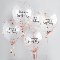 Rose Gold 'Happy Birthday' Confetti 12" Latex Balloons - Pack of 5