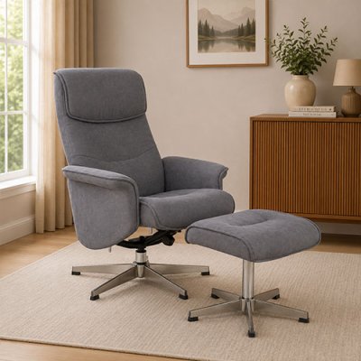 Vida Rayna Swivel Recliner Chair With Footstool - Grey