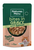 Natures Menu Cat Bites in Gravy with Salmon Pouches 22x85g