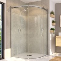 ORO SLIDER QUADRANT DOOR  90CM LEFT HAND BRIGHT SILVER WITH CLEAR GLASS COMPLETE