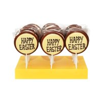 Happy Easter decorated milk choc lollies in display - 24x65g