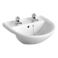 SANDRINGHAM 50cm SEMI RECESSED BASIN 2 TAPHOLE S2459 WHITE