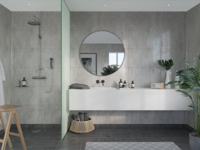 Fibo Scandinavian 2400mm x 600mm Cracked Cement Tile Effect Bathroom Wall Panel