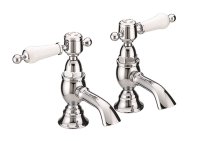 Heritage Glastonbury Basin Pillar Taps (Pair) Chrome with White Lever TGRC00