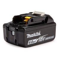 Makita BL1860B LXT 18V 6.0Ah Li-ion battery with charge level indicator and 108Wh energy capacity.