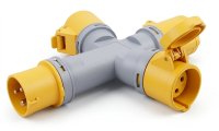 EBASEE CEE Splitter IP44 16A 110v 1 Plug 3 Sockets Yellow