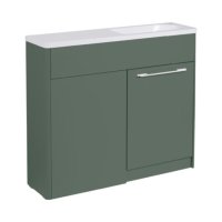 Tucker French Herts Compact 1000mm Back To Wall Floor Standing Slim Depth Basin Unit Right Handed Nordic Green