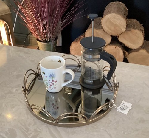 Round Metal Mirror Tray Coffee Brown Finish