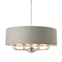 HIGHCLERE 8 LIGHT PENDANT BRUSHED CHROME WITH CHARCOAL LINEN MIX
