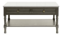 Olive Brown Coffee Table 2 Drawers 1 Shelf with Hermes Marble 96x48x48cm