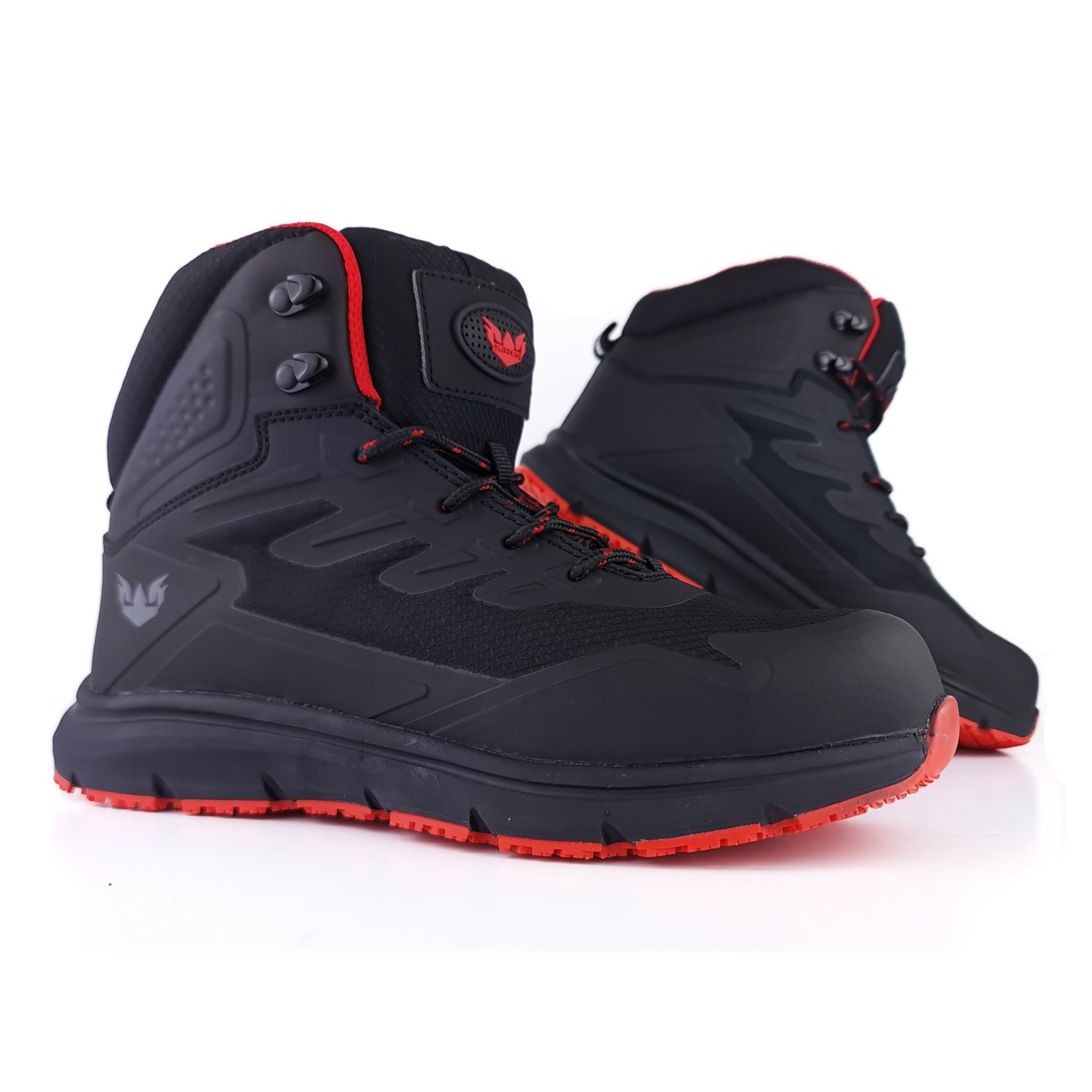 Grind Vegan Safety Boot, Black/Red, Acid/Oil Resistant Outsole, S3L SR ESD