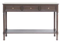 Back In Stock March Jacobean Brown 3 Drawer 1 Shelf Console Table with Hermes Grey Marble Top 120x33x75cm