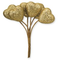 Small Glitter Heart On Stem Gold 2cm - Pack of 72
