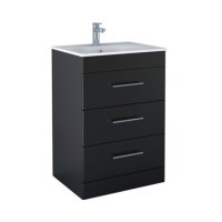 Tucker French Bucks 600mm Floor Standing Three Drawer Basin Unit Matt Black