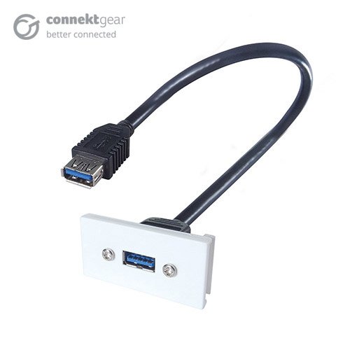 white AV snap-in USB 3 Type A module 25&times;50 mm - 20-0008