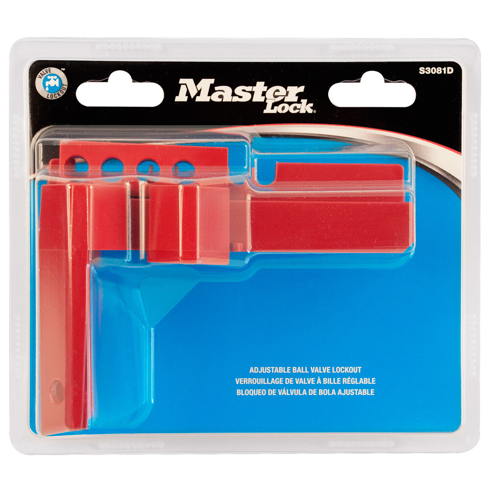 Master Lock Adjustable ball valve lockout in carded packaging