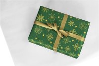 50cm x 100M GREEN WITH GOLD SNOWFLAKES