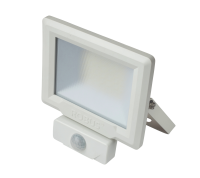 HiLume 30W LED flood light with PIR, IP65, White, 4000K, c/w 1m flex