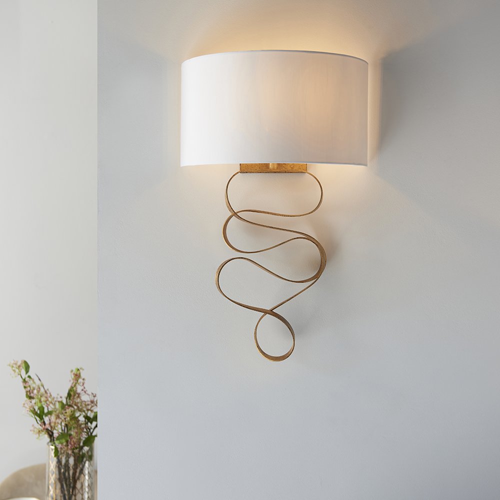 Endon Gold Ribbon Wall Light With Ivory Shade