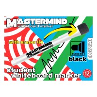 Mastermind Whiteboard Marker with Eraser Lid - Bullet - Black (3