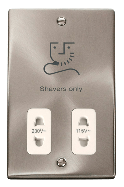 Click Deco Dual Shaver Socket Satin Chrome White Insert VPSC100WH