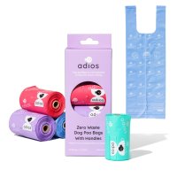 Adios Compostable Dog Poo Bags with Handles On a Roll Rainbow 4x15