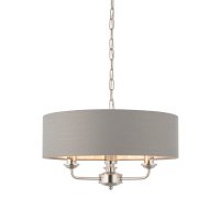HIGHCLERE 3 LIGHT PENDANT BRUSHED CHROME WITH CHARCOAL LINEN MIX