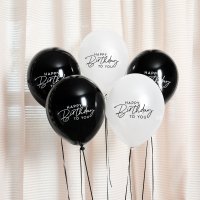 Monochrome 'Happy Birthday' 12" Latex Balloons - Pack of 5